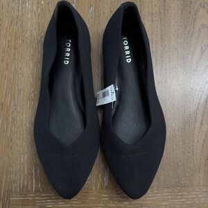Torrid Shoes Womens Size 9 Black Stretch Knit Pointed Toe Flats Comfort Slip On